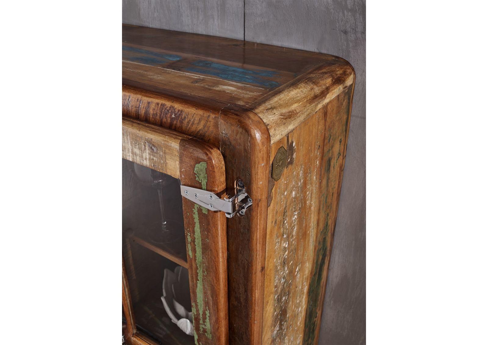 MASSIVMOEBEL24.DE FREEZY #34 Mobile dispensa in Legno Riciclato - Laccato/Multicolore 90x38x140