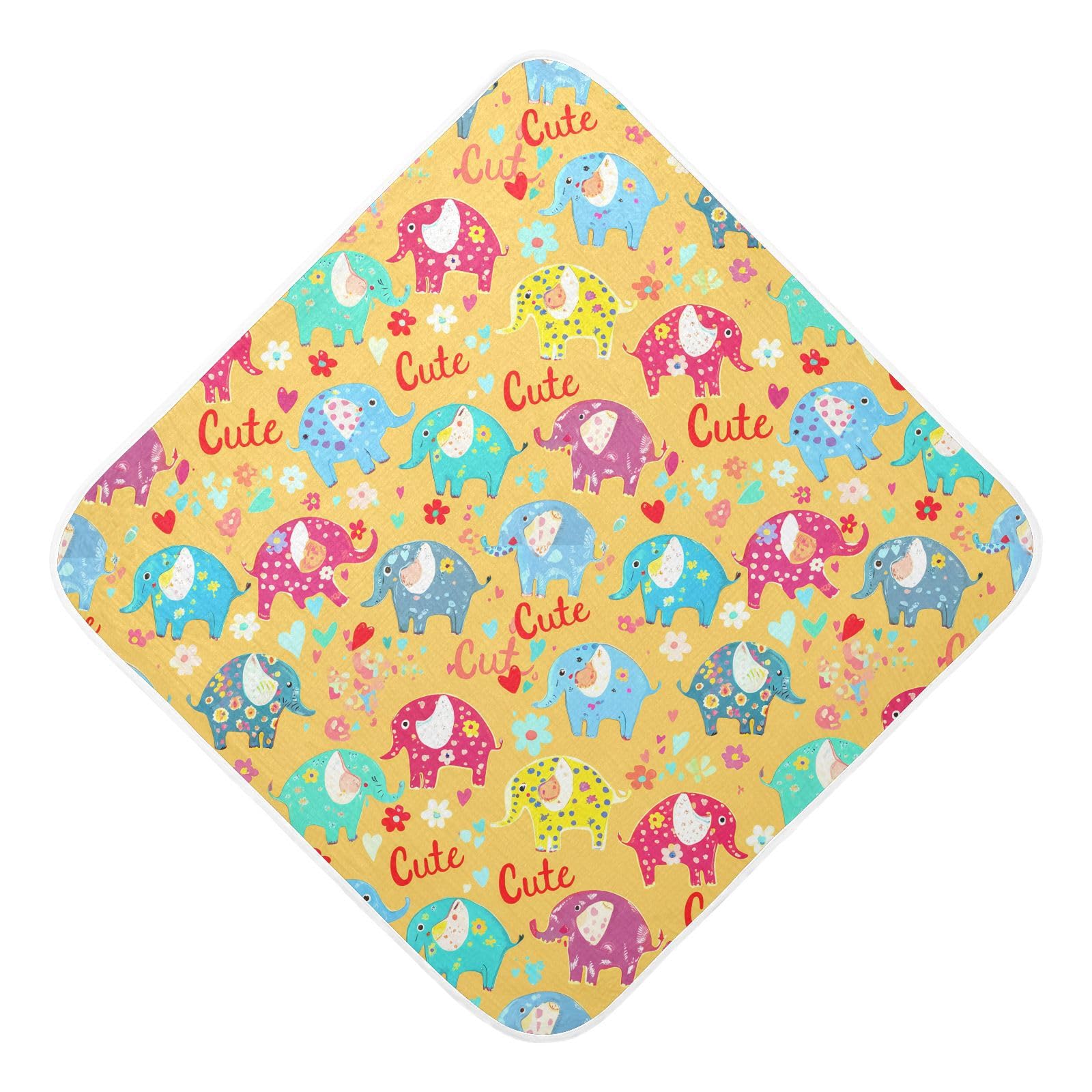 Msyxl Colorful Elephants Hooded Towel - Ultra Soft & Absorbent Muslin Cotton Bath Towel for Babies, Toddlers, Newborn - Boys & Girls Essential 35
