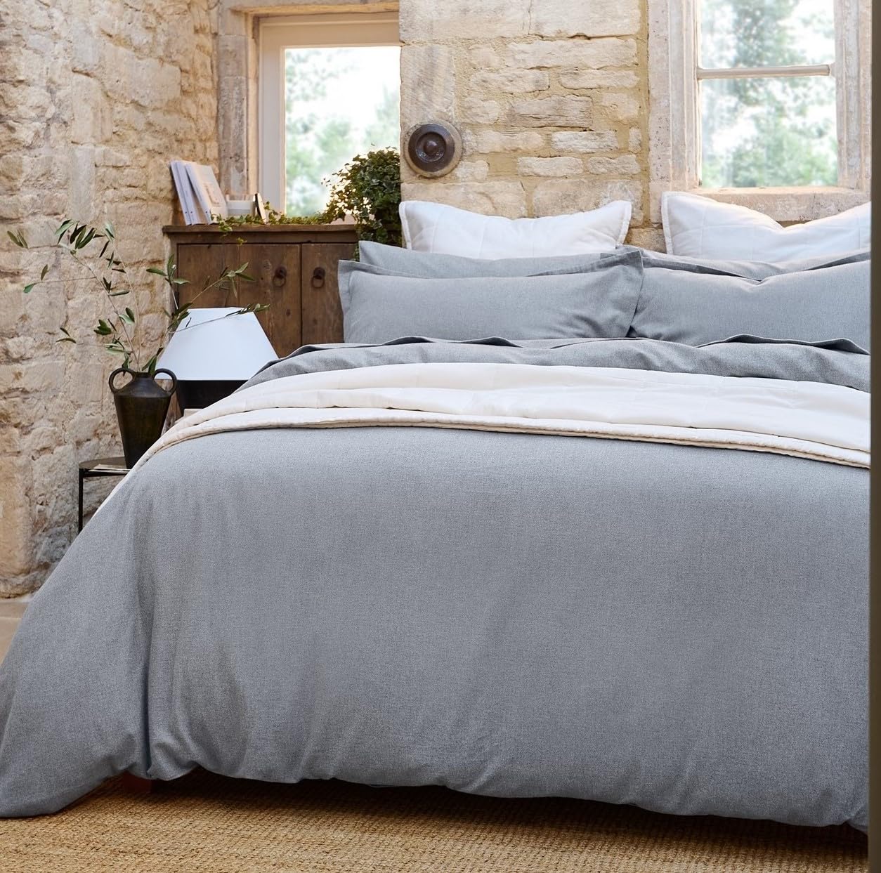 Christy Brushed Cotton Double Duvet Set | Warm Breathable Winter Bedding | 100% Brushed Cotton Flannel Bed Linen | Super Soft and Silky Finish | Silver Grey