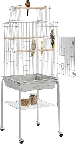 Yaheetech Jaula de metal para pájaros de 53.5 pulgadas, jaula de loro con soporte para periquitos cacatúa canario cuáquero periqueros