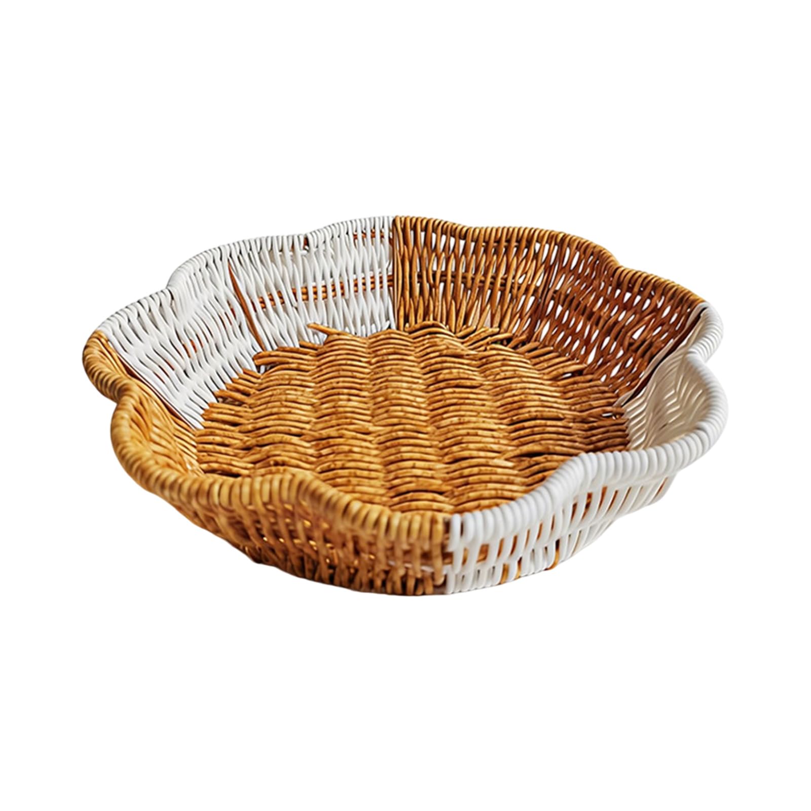 Modern Tone Fruit Tray for Snacks Desserts Sturdy PP Dividers Easy Rattan Serving Bowl Woven Fruit Bowl Rattan Dessert Plate Farmhouse Large Handwoven Dessert Plate Plum Blossom Two Tone Candy Large