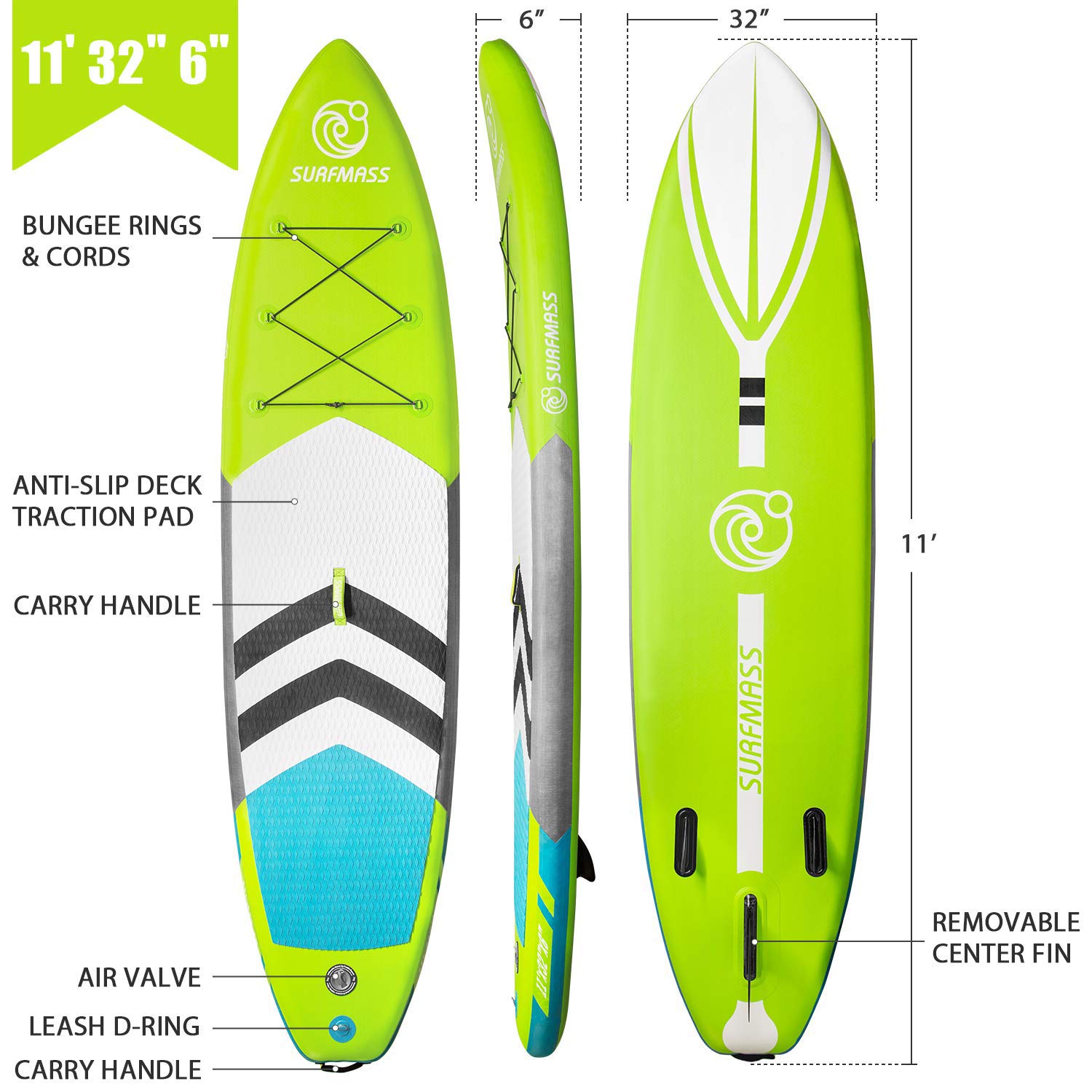 Amazon.co.jp: SURFMASS インフレータブルSUP 長さ11フィート x 高さ6 