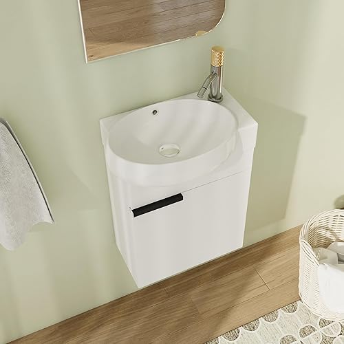 Miniatura 10 de Vanidad de baño flotante de 13 pulgadas con fregadero, tocador de baño flotante de 13 pulgadas para espacios pequeños, tocador de baño de un solo