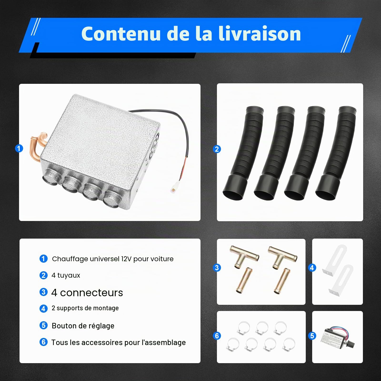 Chauffage Universel 12V pour Voiture – Appareil de Chauffage Haute Performance avec Tubes en Cuivre & Double Ventilateur Turbo – Écoénergétique, pour Voitures, Camions & Camping-Cars