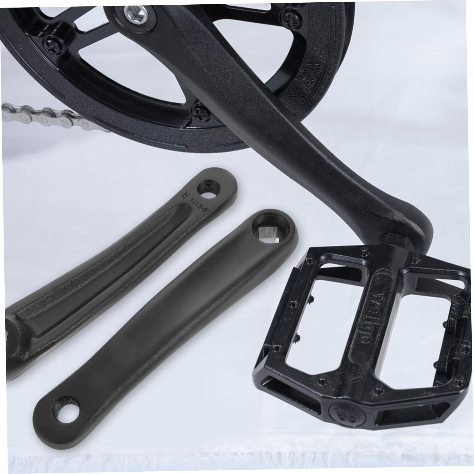 BESPORTBLE Pedivella per Motore Centrale Bici 170mm, Coppia Nera | Foro Quadrato Orizzontale, Metallo, 2 Pezzi, per Bici da Strada e Mountain Bike