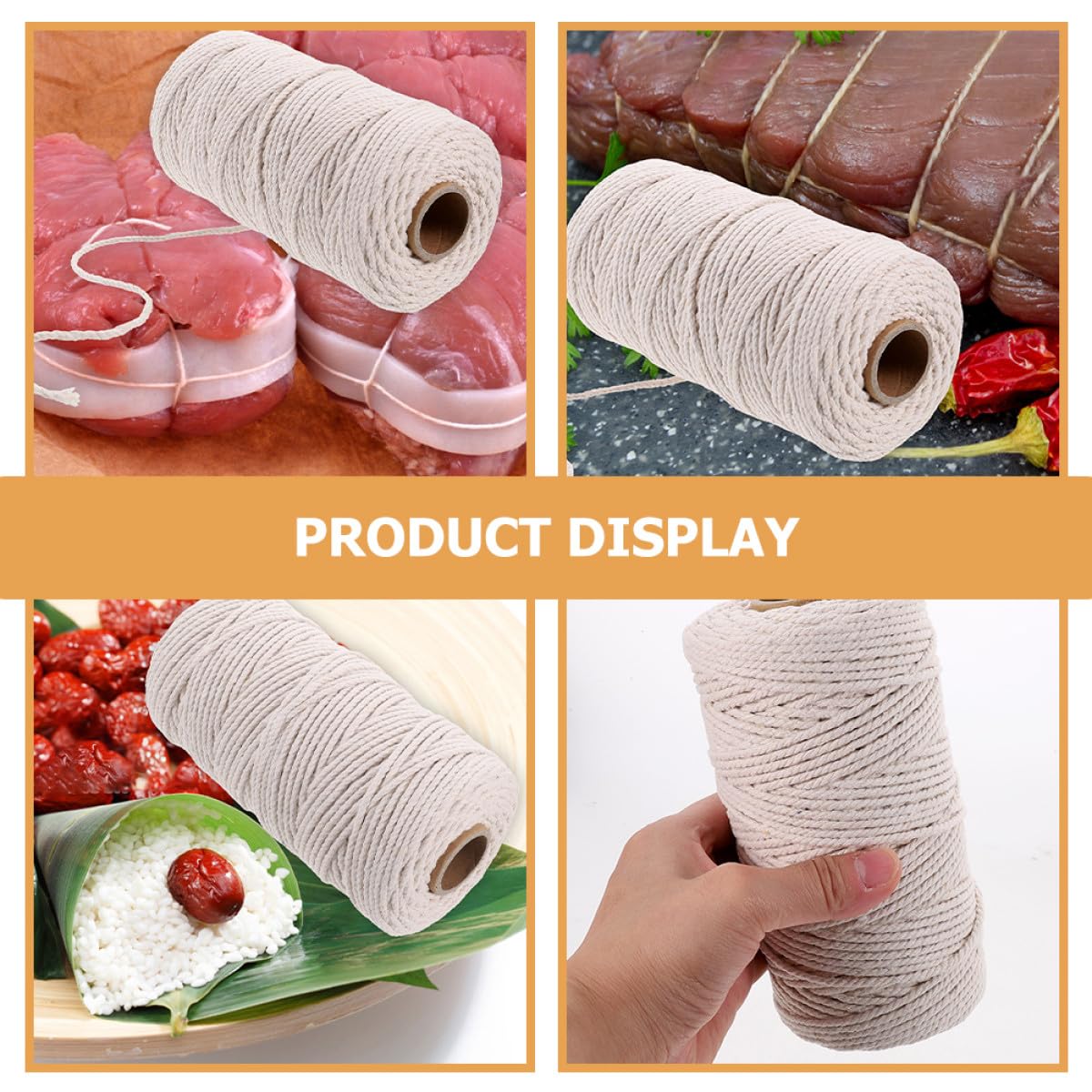 2 Rouleaux de Ficelle de Coton Blanche de 3 mm, Fil de Viande et Ficelle de Coton de Cuisine, 100 m de Ficelle de Cuisson de qualité Alimentaire for l'emballage et Le rôtissage de saucisses