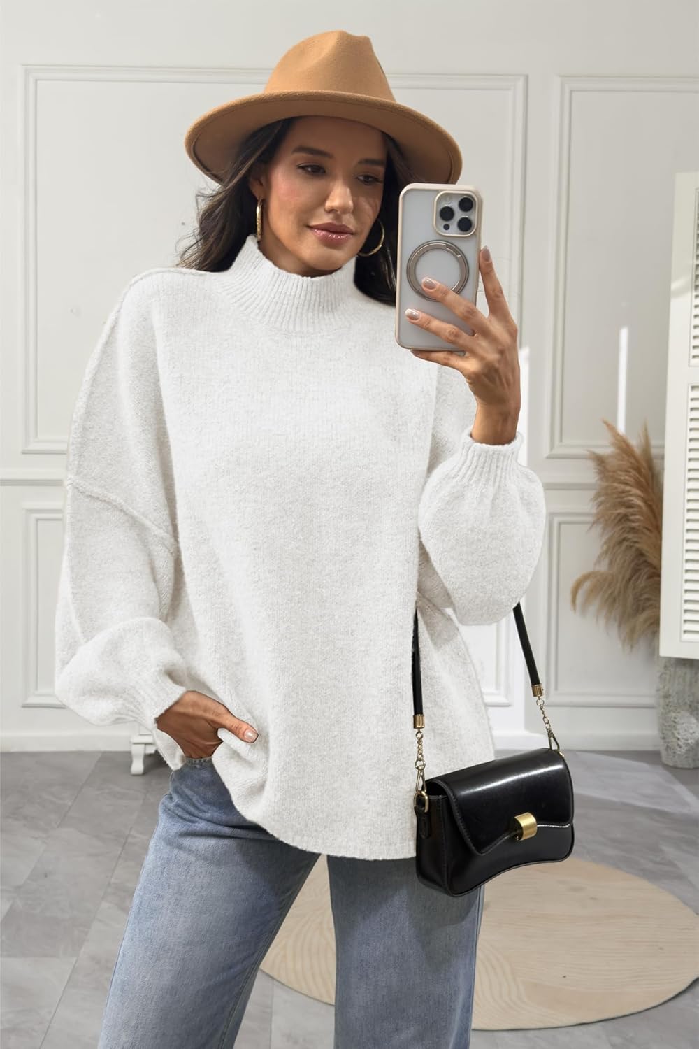 ATHMILE Womens Fall Fashion Oversized Sweaters Chunky Knit Mock Neck Long Sleeve Casual Trendy Pullover Winter Clothes 2025 - Image 3