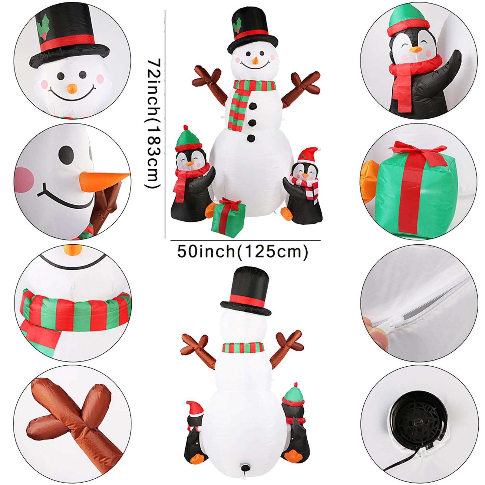 Decoraciones Inflables Navideñas De Pingüino Muñeco De Nieve De 6 Pies con Luces LED Giratorias, Adornos Inflables Modelo Navideños, para Decoración Navideña En Interiores Y Exteriores