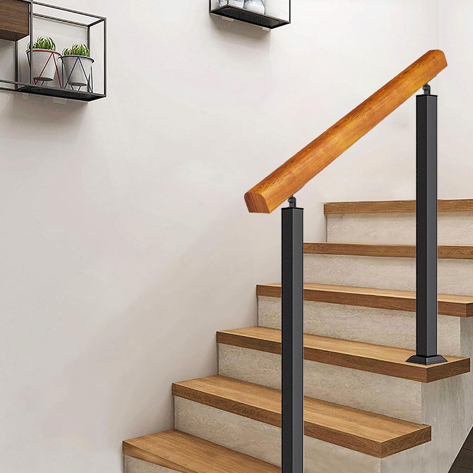 Handrails for Indoor Stairs, Wrought Iron Staircase Railing Handrail Floor Mounted Wood Bannister Guardrail Stairway Grab Rail Safety Non-Slip Support Handle for Home Kindergarten (Color : Height 85c