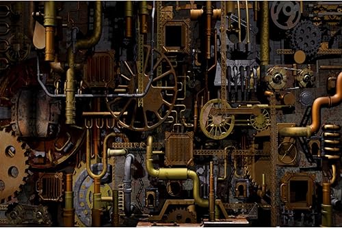 Miniatura 8 de YongFoto Telón de fondo vintage oxidado, estilo punk de vapor de 7 x 5 pies, tuberías de vapor de metal antiguo industrial, fondo de fotografía,