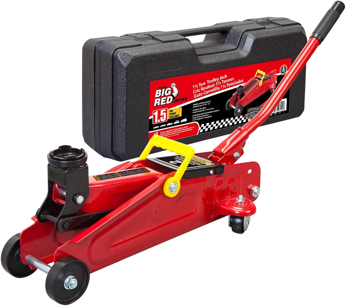 BIG RED 1.5 Ton Hydraulic Floor Jack, Trolley Service/Floor Jack with Case | Lifting Range 5.6"-13", Fit Sedans Automotive for Maintenance and Service