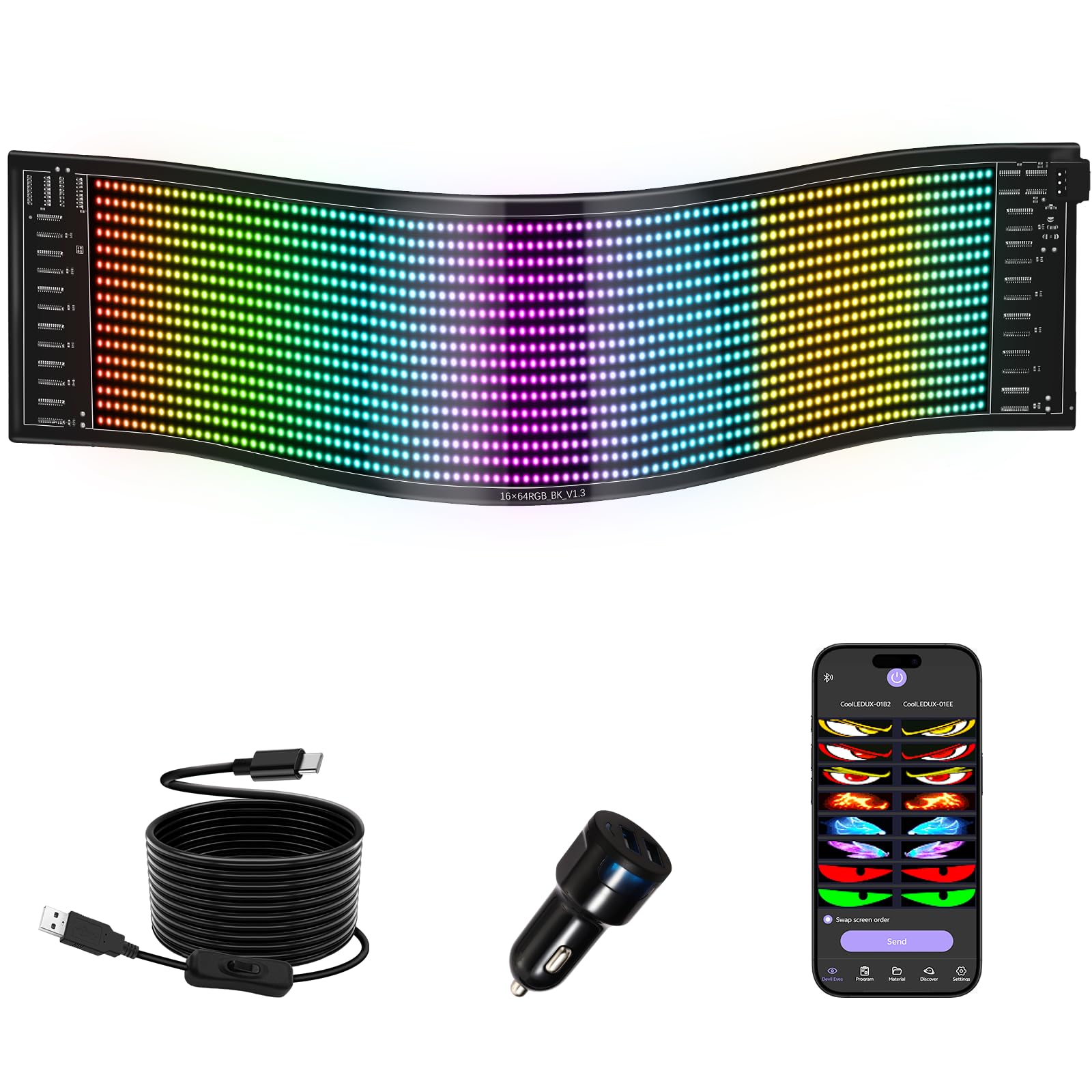 Flexibler LED Anzeigetafel, 37 x 9.2cm – Programmierbare RGB-Anzeige per Bluetooth Smart App, Lauftext & Animationen für Partys, Werbung, Deko, Home-Bar, Spielzimmer