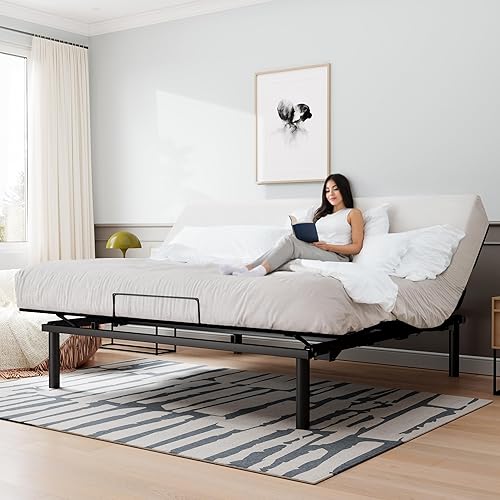 SHA CERLIN Electric Ergonomic Adjustable Bed Base King Size, Independent Head and Foot Incline, Wireless Remote Control with Quiet Motor