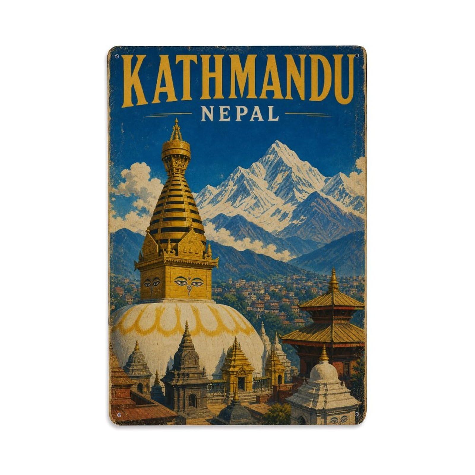 Retro Travel Nepal Kathmandu Metal Tin Sign Plaque Wall Decor for Cafe, Club Bar, Office, Garden Metal Poster 8x12Inch