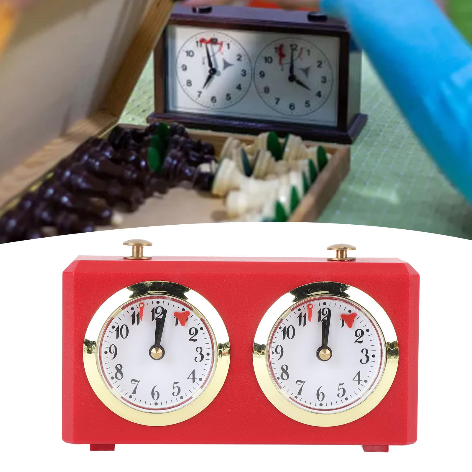 Pilipane Schachuhr Analog, Professioneller Analog Chess Clock, Uhrwerk Angetriebener, Großes Zifferblatt und Klare Markierungen, ABS Material, für Turnier Brettspiel, Schach (Rot)