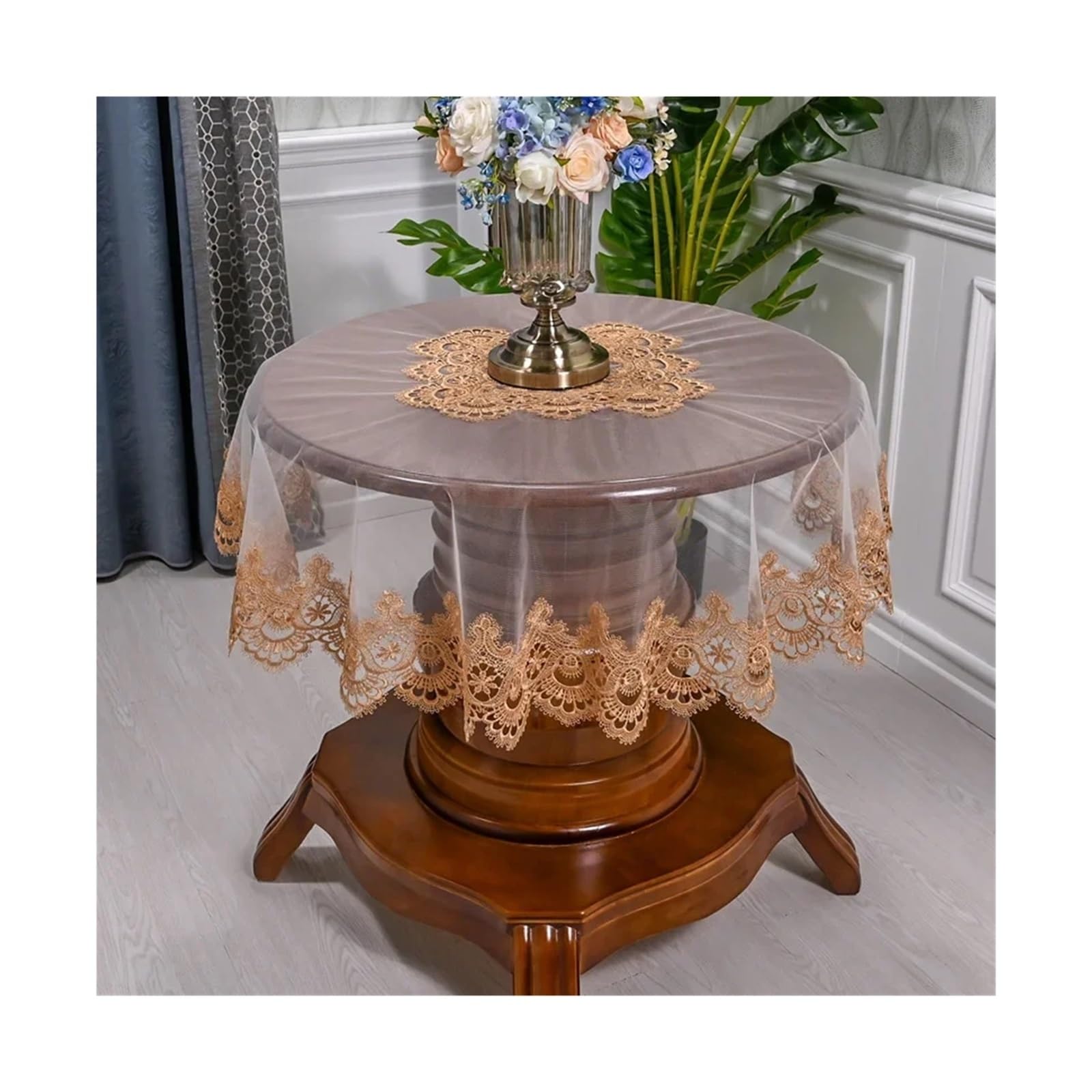 SHENJMAI Vintage Lace Table Table Cloth For Round Lace Tablecloth Dining Cover Embroidered Mat Dust(Color3,Diameter 175cm Round)