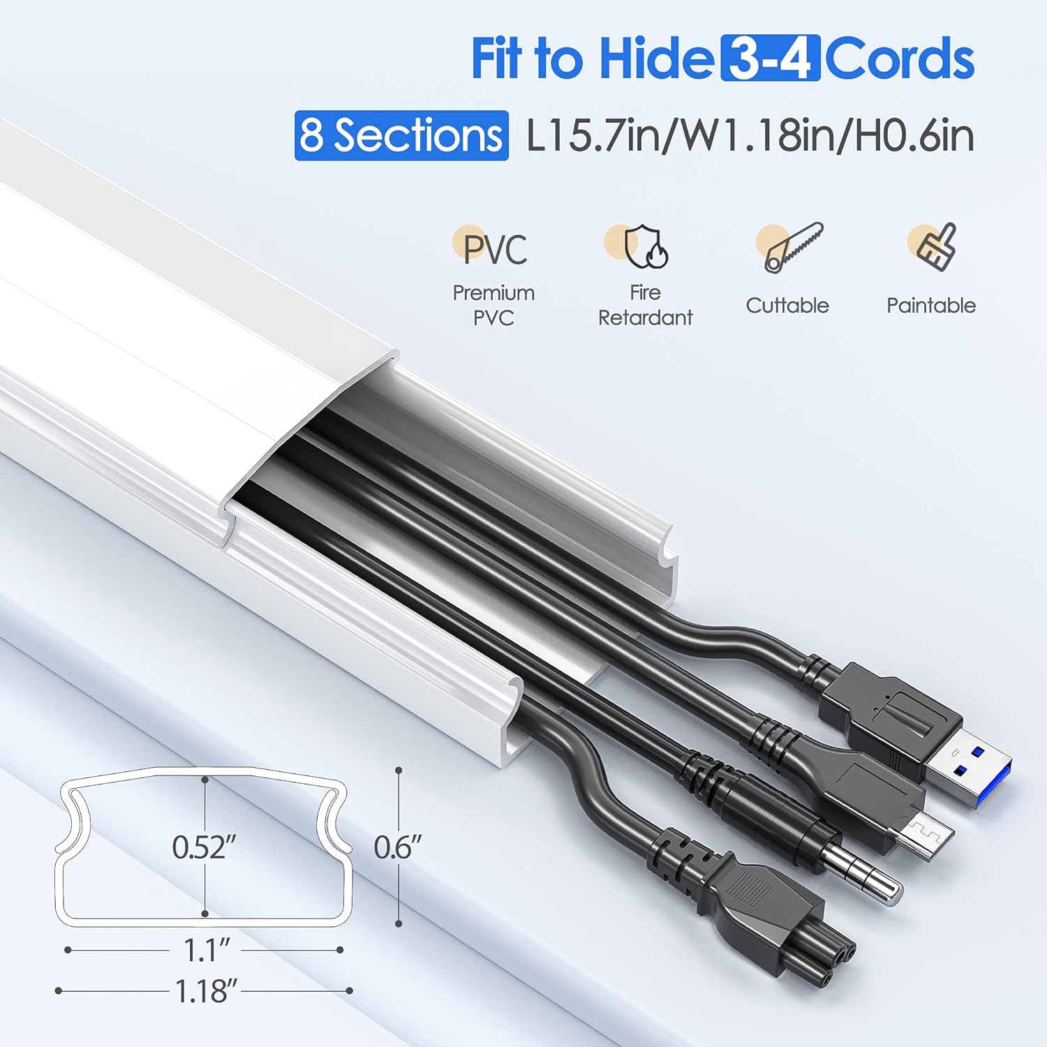 Discount 70% 125in Cable Cover, Large Cord Cover on Wall Cable Management, Cable Raceway Kit for Mount TVs, Wire Hider Cord Management, Cable Concealer for Home Office, 8X L15.7 W1.18 H0.6 CMC-02-White Popular 125in Cable Cover, Large Cord Cover on Wall Cable Management, Cable Raceway Kit for Mount TVs, Wire Hider Cord Management, Cable Concealer for Home Office, 8X L15.7 W1.18 H0.6 CMC-02-White