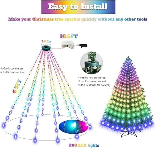 Miniatura 3 de Luces para árbol de Navidad  200 luces LED multicolor con más de 100 modos de luces inteligentes con aplicación, control remoto con sincronización