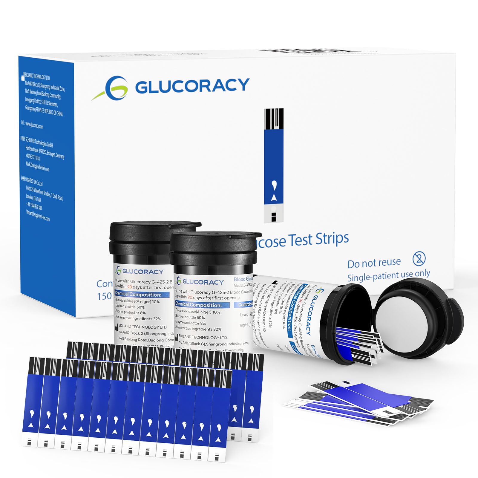 Glucoracy Blood Glucose Test Strips for G-425-2, 150 Ct
