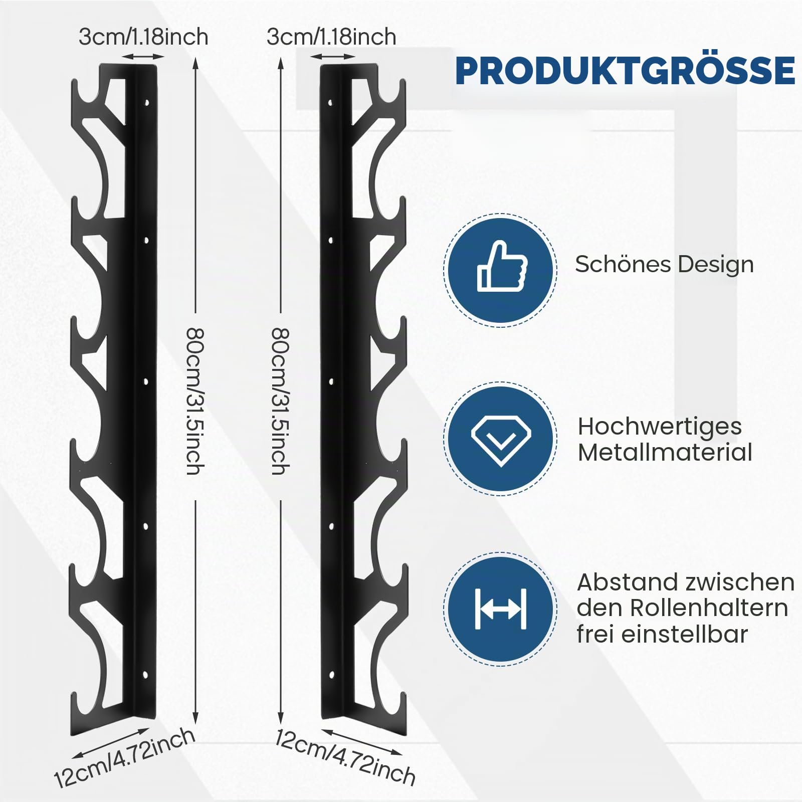 Verstellbarer Wandhalter aus Metall, für 6 Vinylrollen, für Autoverkleidung, Transferpapier, Klebeband, Tapeten, Fensterfolie, Garage, Werkstatt – Nur Halterung