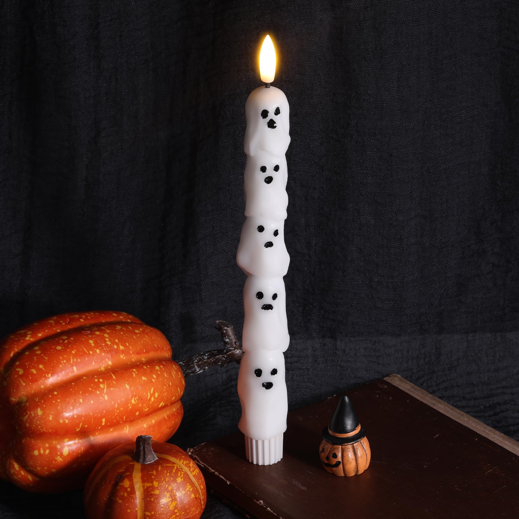 Eywamage White Ghost Candele coniche senza fiamma con telecomando, candele tremolanti in vera cera a batteria LED, set di 4