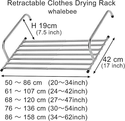 Miniatura 3 de Estante de secado de lavandería de acero inoxidable, estantes de secado de ropa retráctiles para barandillas de balcón, alféizar de ventana, soporte