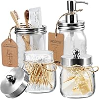 Vista 1 de Amolliar Mason Jar - Juego de accesorios de baño (4 piezas) - Dispensador de jabón de loción y 2 soportes para cepillo de dientes y soporte
