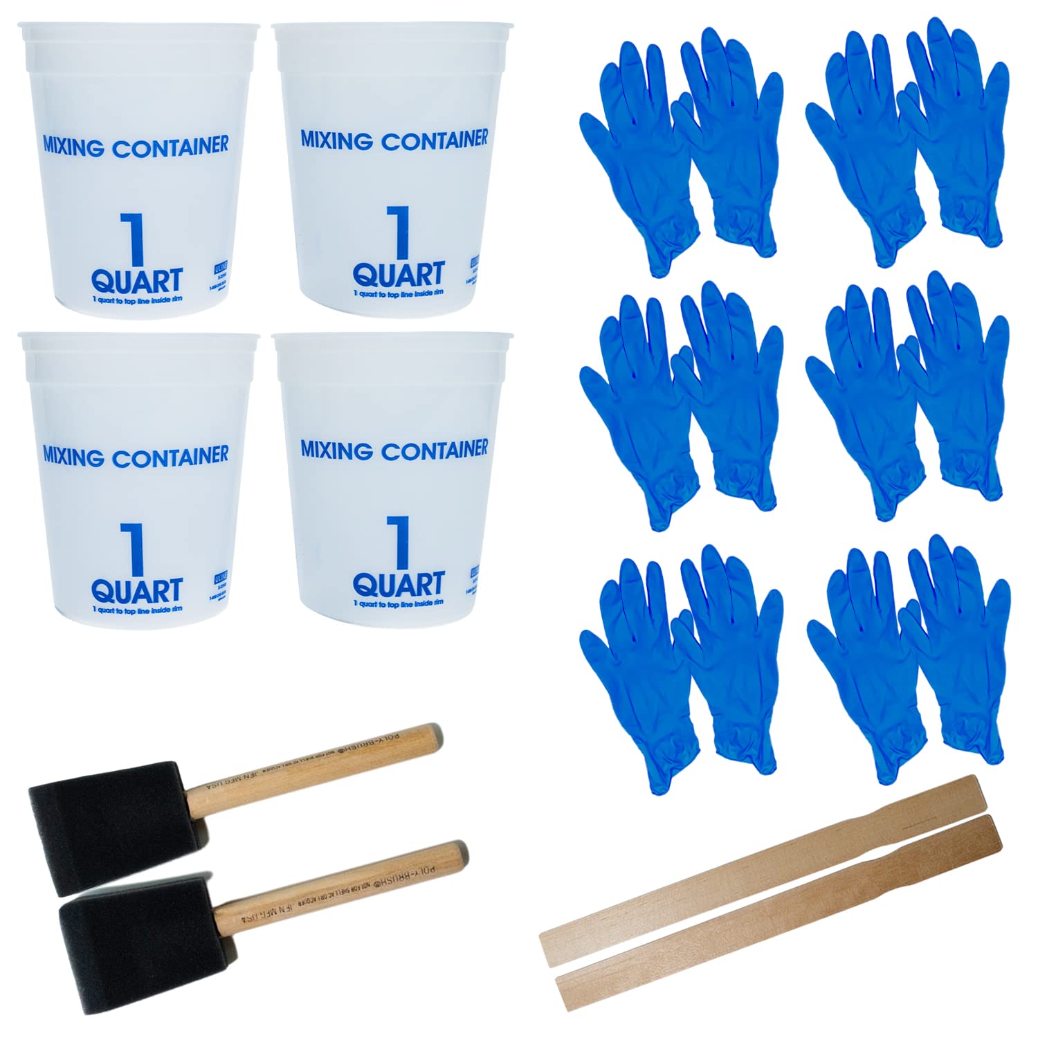 Pro Marine Epoxy Mixing Supplies Bundle (1 Gal Mix Set) | Complete Supplies and Accessories for Epoxy Resin Kits | with Graduated Resin Mixing Cups, Nitrile Gloves, Stirring Sticks, & Foam Brushes