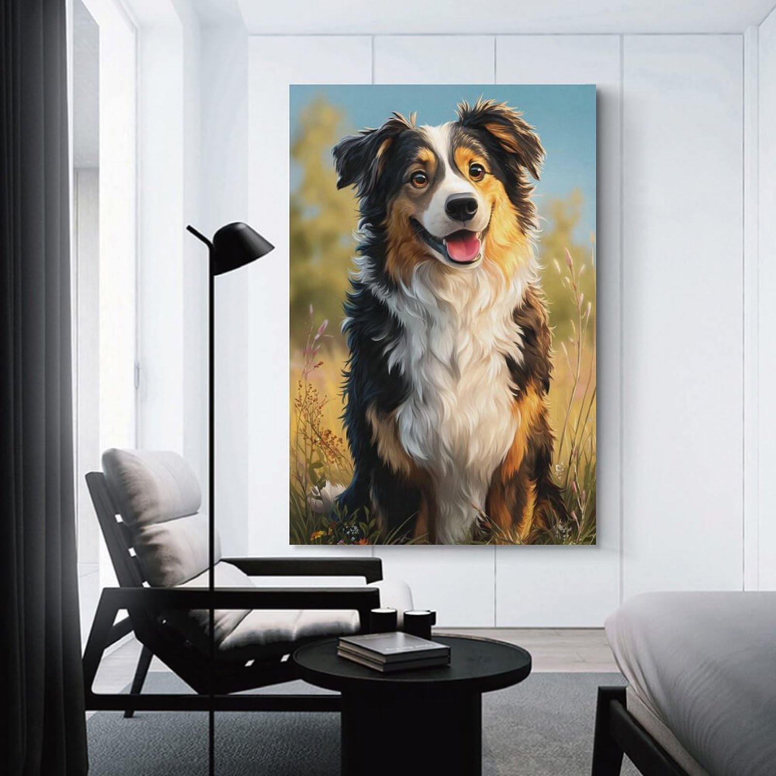 Junmoney Adorable Australian Shepherd Dog Canvas Art Print 24x36inch(60x90cm), for New Homes, Bedrooms Or Workspaces, Gift Idea for Housewarming And Birthdays