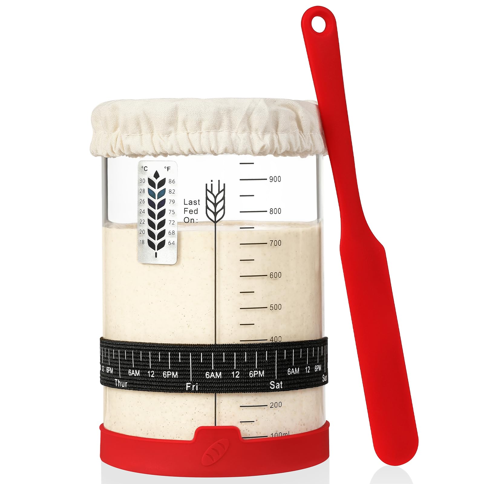 Sourdough Starter Jar Kit,34oz Large Wide Mouth Sour Dough Jar Glass