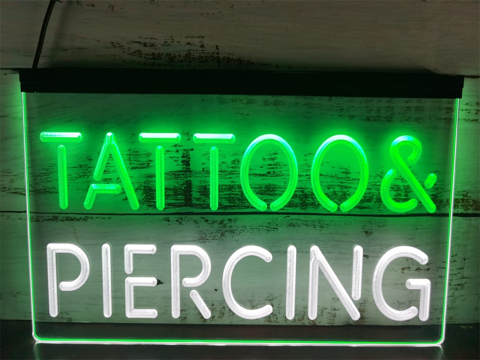 Insegna al neon a LED per tatuaggi e piercing, luci al neon con oscuramento tramite USB, per negozio di piercing all'orecchio, negozio di tatuaggi, salone d'arte, arredamento,White green,30x20cm