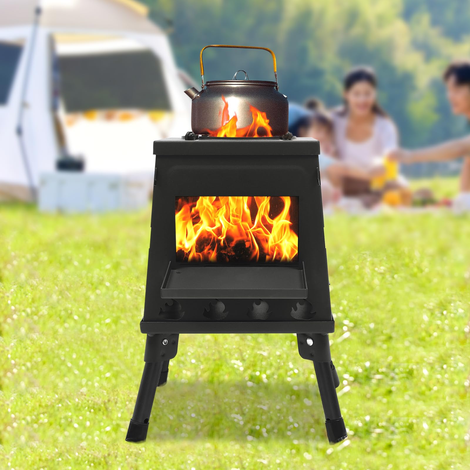 Zeltofen mit Rohr, Zelt Heizungen mit Tragetasche und Brennstab, Verstellbarer Gartenkamin Terrassenofen, Raketenofen für Camping Outdoor Heizung