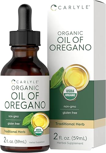 Carlyle Aceite orgánico de orégano Líquido de 2 onzas líquidas Vegano, certificado USDA Gotas sin OMG, sin gluten