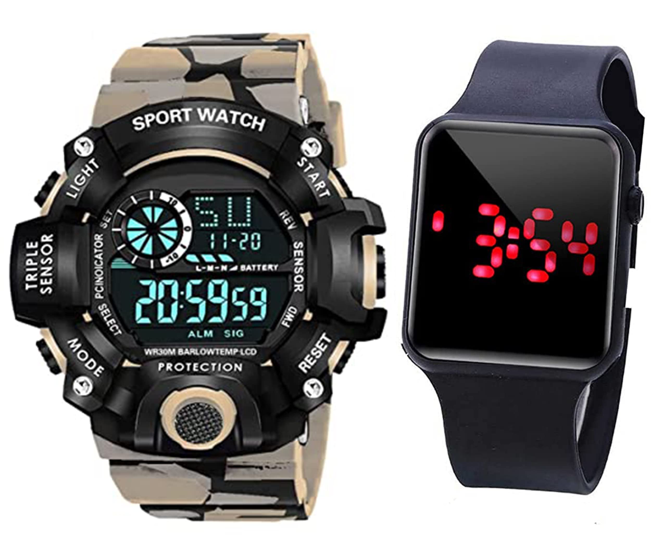 The Shopoholic Digital Sports Multi Functional Black Dial Yellow Army Watch with Square Led Combo Watch for Mens Boys (B0B779XW3K) Amazon Price History, Amazon Price Tracker