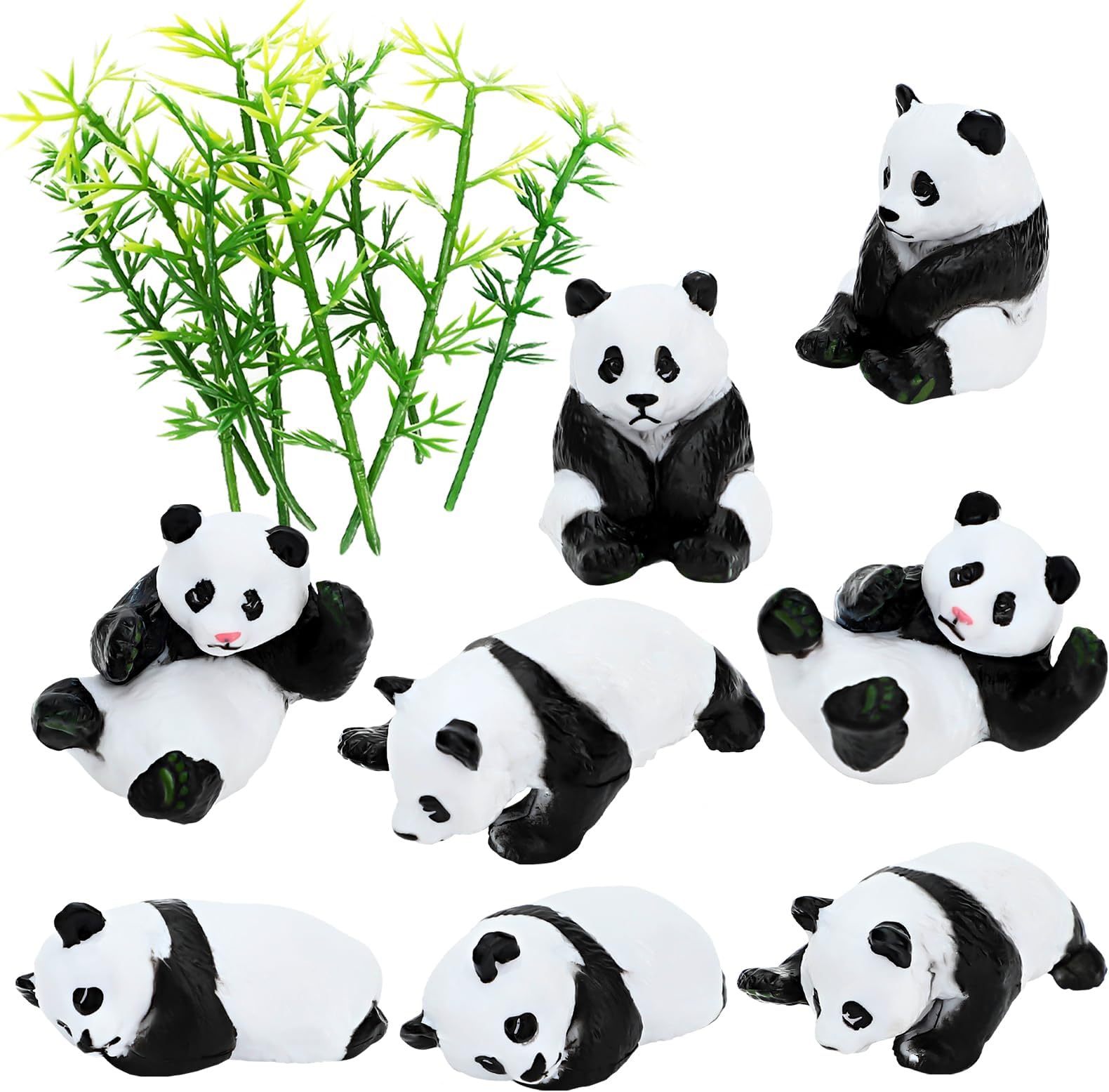 ONEST 16 Pieces Mini Panda Figurines Set Miniature Model Pandas Bamboo Pandas Cake Toppers Decoration Small Panda Figures Birthday Gift