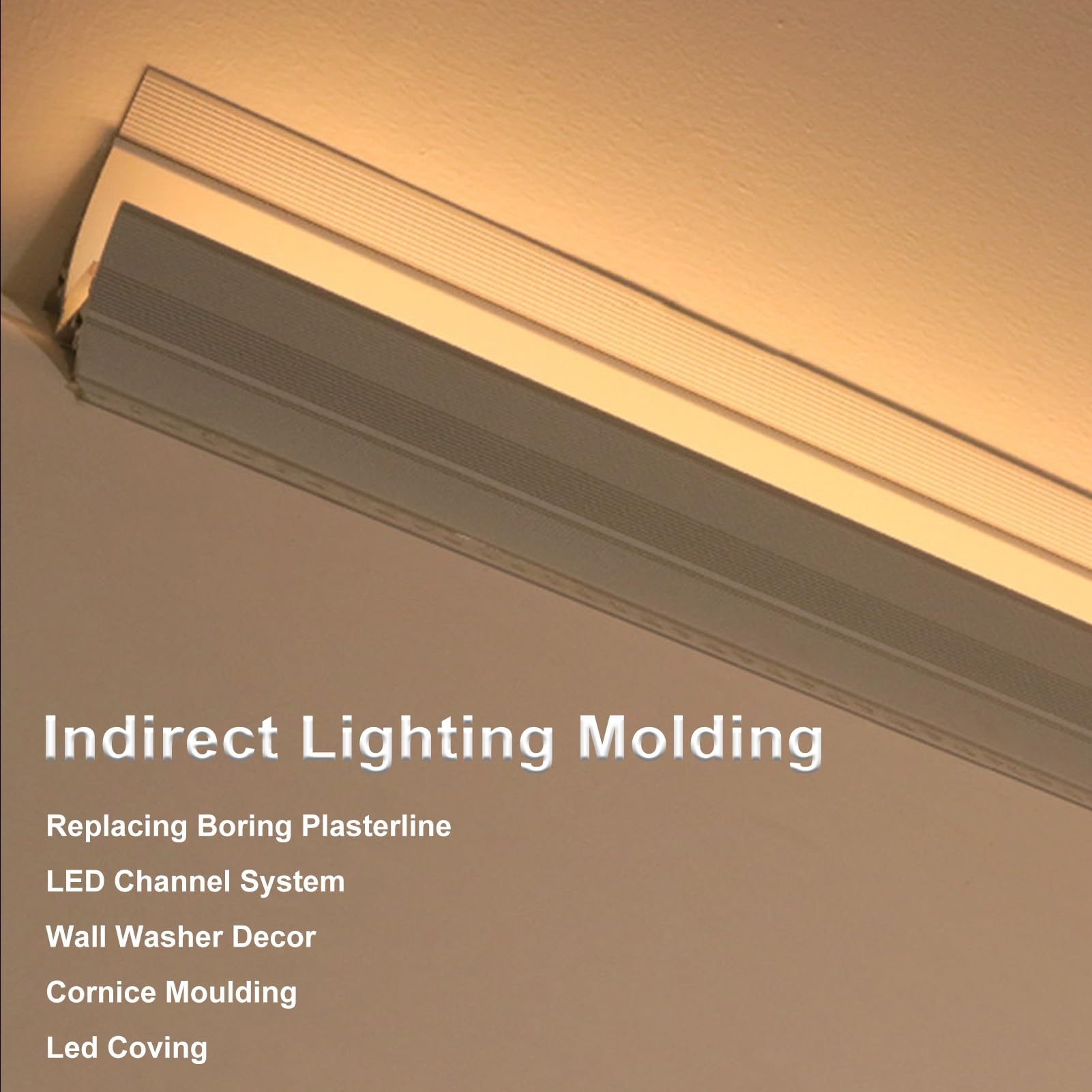 Upward Down Lighting Crown Molding White, Aluminum Cornice Moulding Trim with PC Diffuser Cover, Home Decor Ceiling Edge LED Channel Holder(1 m/3.3 ft)
