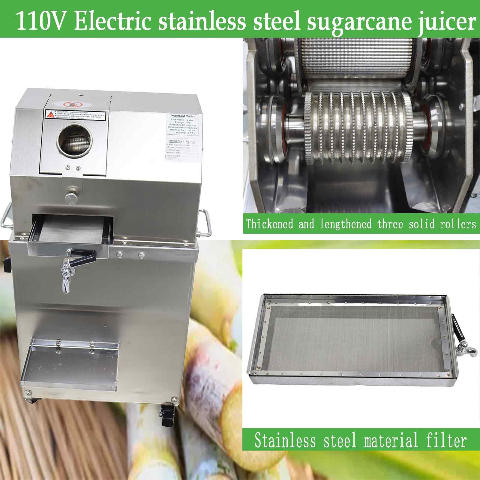 110V Vertical Electric Sugar Cane Ginger Press Juicer with 3 Rollers, High Juice Yield, 300KG/H Sugarcane Crushing Capacity, 800W Suger Cane Squeezing Juicer, Stainless Steel 5