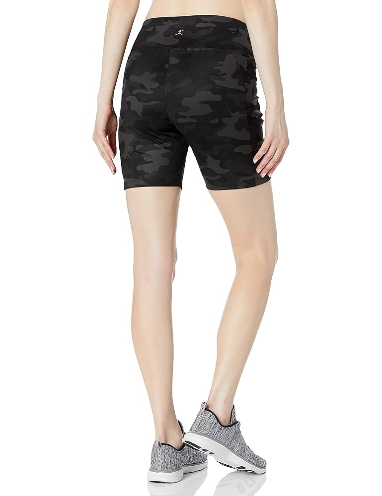 Danskin Women's Bike Short with Side Pocket, Black Salt Camo