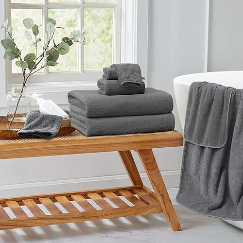 Miniatura 3 de Juego de 4 paños de 13 x 13 pulgadas, color gris para baño, altamente absorbentes y de secado rápido para uso diario, toallas multiusos de