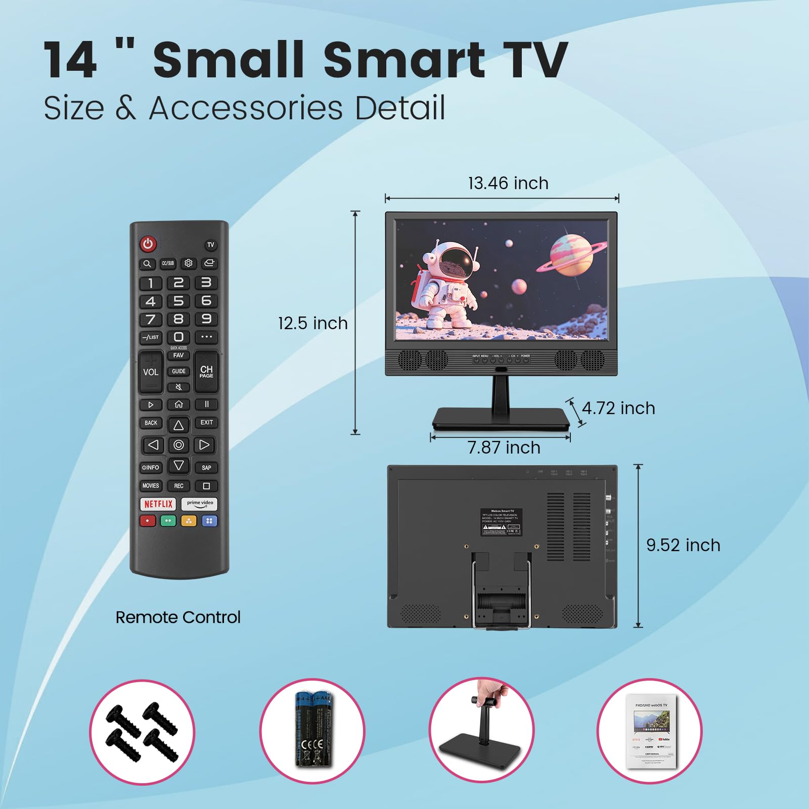 ZOSHING 14 Inch Small Smart TV HD 1080P LED, Flat Screen Smart Television with T2 Tuner/HDMI/USB/AV for Kitchen, Motorhome, Camper, Home & Bedroom or Entertainment on the Go (14inch)