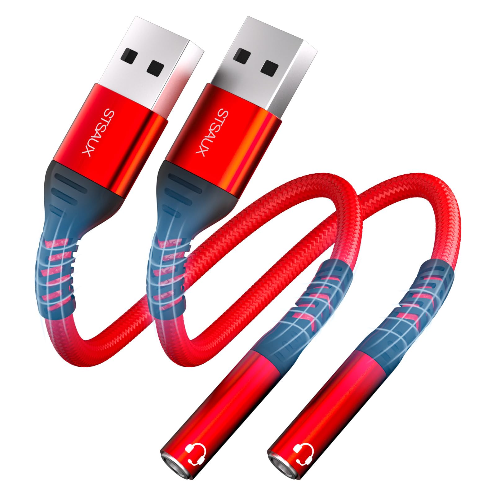 Adapter audio USB na 3,5 mm (2-pak) - USB-A do 3,5 mm TRRS 4-biegunowa żeńska zewnętrzna karta dźwiękowa stereo do słuchawek, Mac, PS4