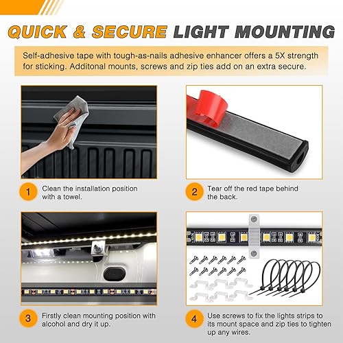 Vista 19 de GOOACC Tira de luz para caja de camión, 3 unidades, 60 pulgadas, 270 LED, iluminación blanca, impermeable, para 12 voltios, carga, SUV, RV, barco