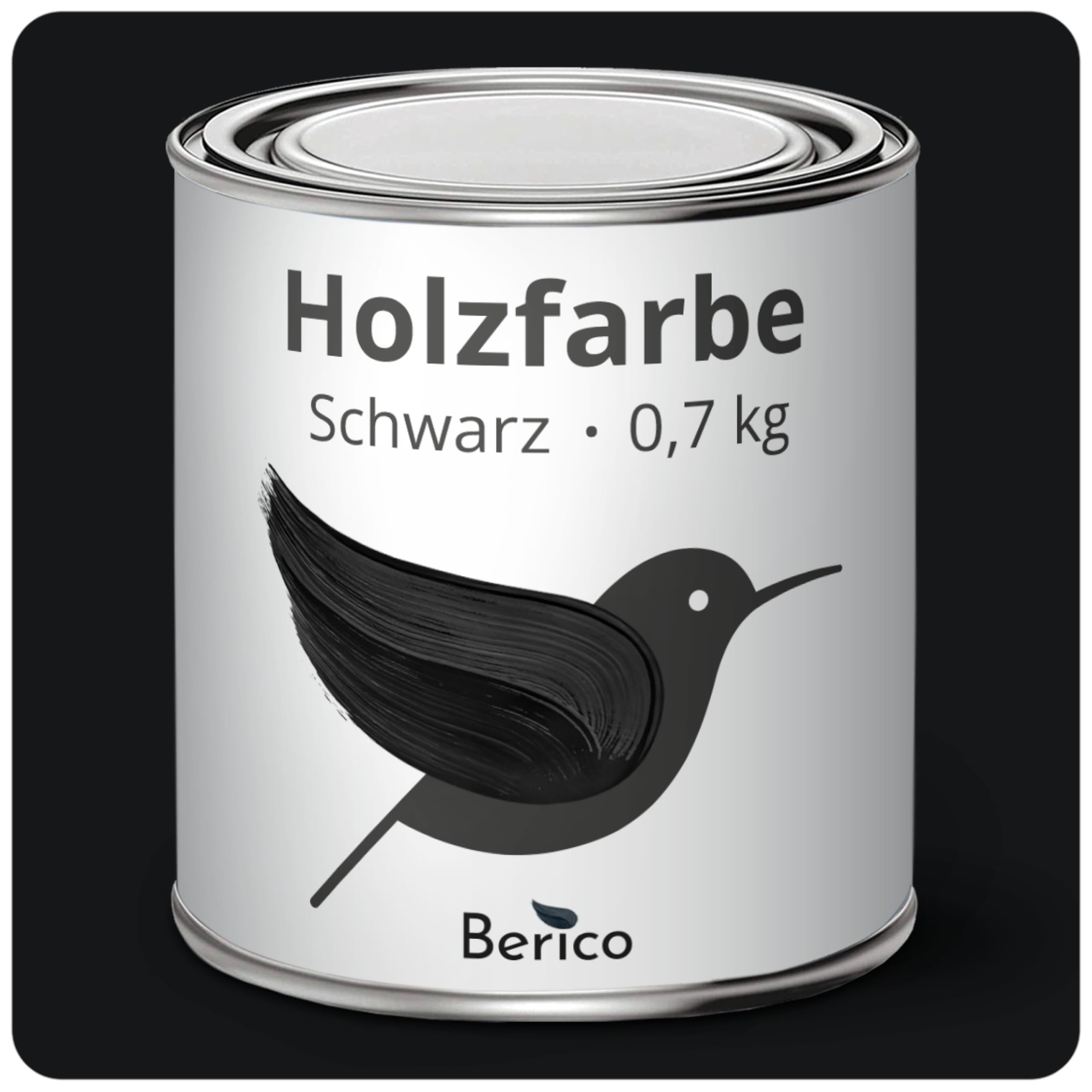 Berico Holzfarbe - Schwarz - 0,7 Kg - 4in1 Premium Holzlack inkl. Grundierung & Decklack - Für Innen und Außen - Robust & Wetterfest
