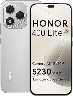 HONOR 400 Lite 5G Smartphone,8GB RAM 256GB Memoria Dual SIM NFC, 5230 mAh,108MP avec Bouton AI Téléphone Android 15, 6.7 Pouce AMOLED Eye-Care Display, IP64&SGS, Velvet Grey