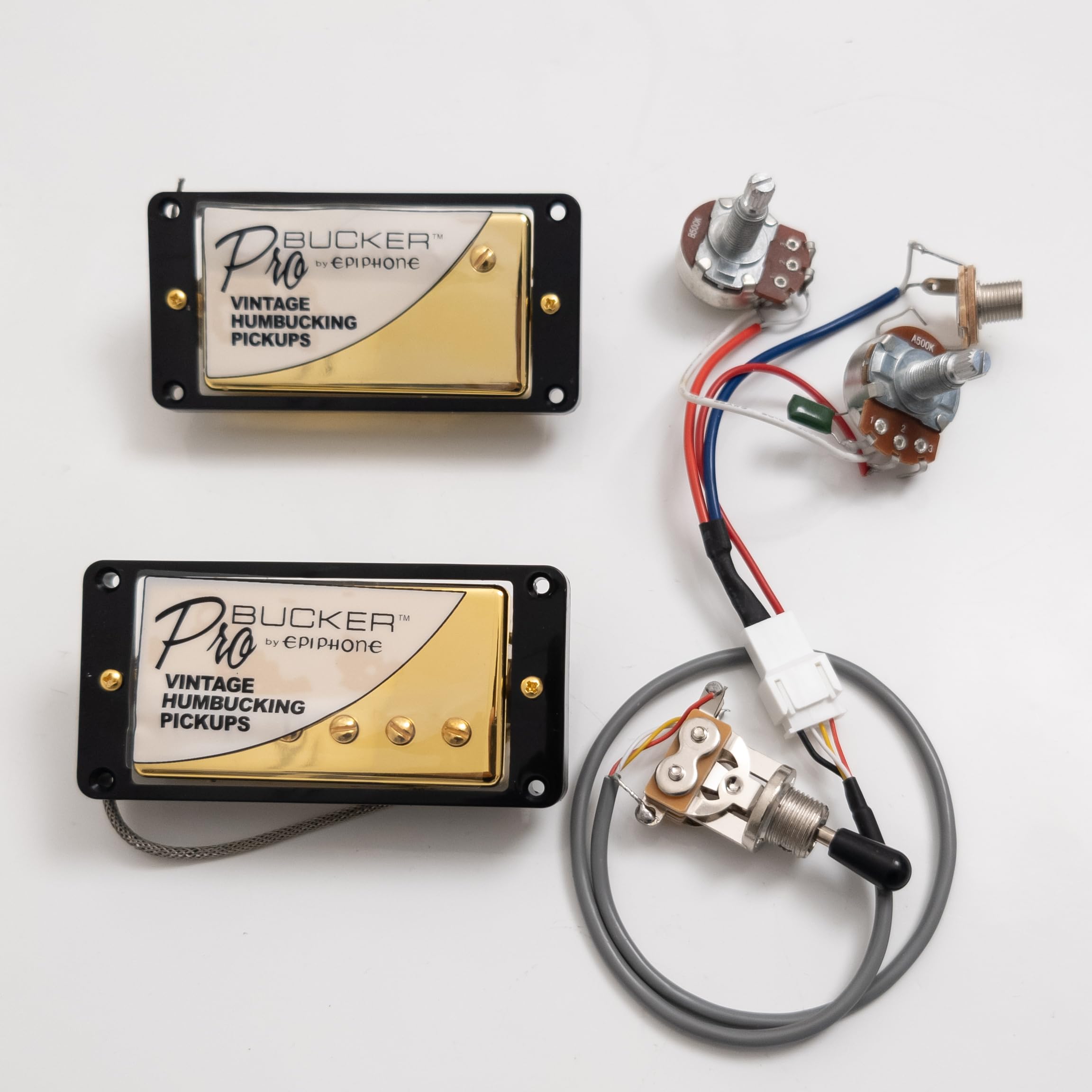 ProBucker Alnico - Set di 2 pickup Humbucker per pickup Gibson Les Paul, pickup al collo e al ponte, cablaggio a 2 conduttori 1V1T, collo (7,5 K, 50 mm) + ponte (8,4 K, 52 mm), potenziamento tono