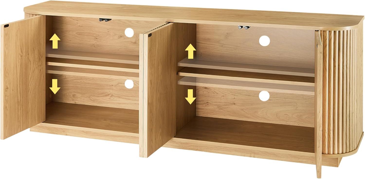 KEIKI 64" Sideboard Storage Cabinet TV Stand, Cabinet Organizer for Living Room, Kitchen, Entryway, Modern Style Wooden TV Stand for 55/60 inches TV, Natural