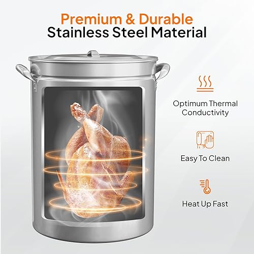 Miniatura 2 de ROVSUN 44QT Olla de Ebullición de Mariscos de Acero Inoxidable con Cestillo Colador, Tapa y Gancho, Olla de Stock Versátil para Hervir Cangrejo,