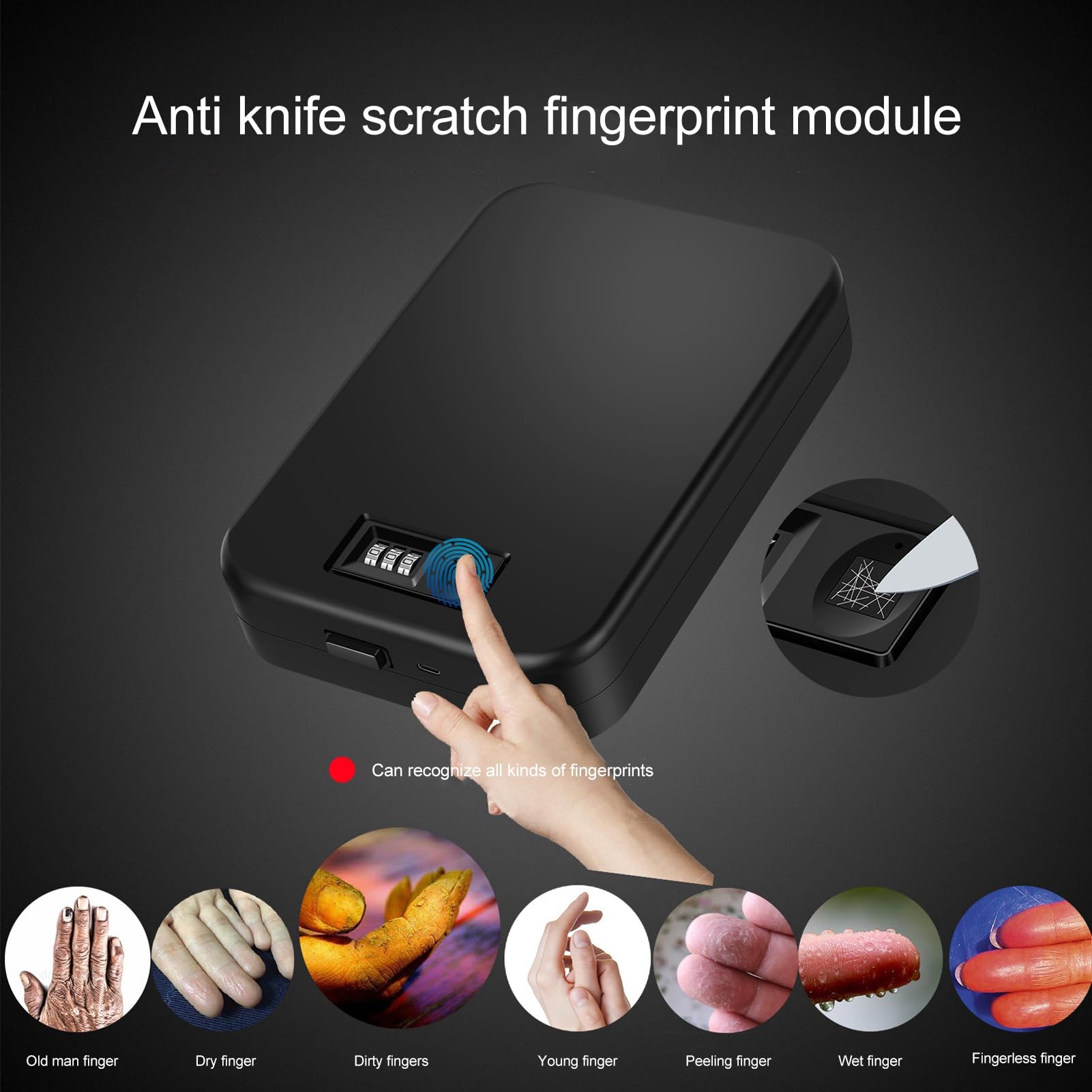 Cryfokt Coffre-fort Biométrique Portable, Plaque D'acier de 1.2mm avec