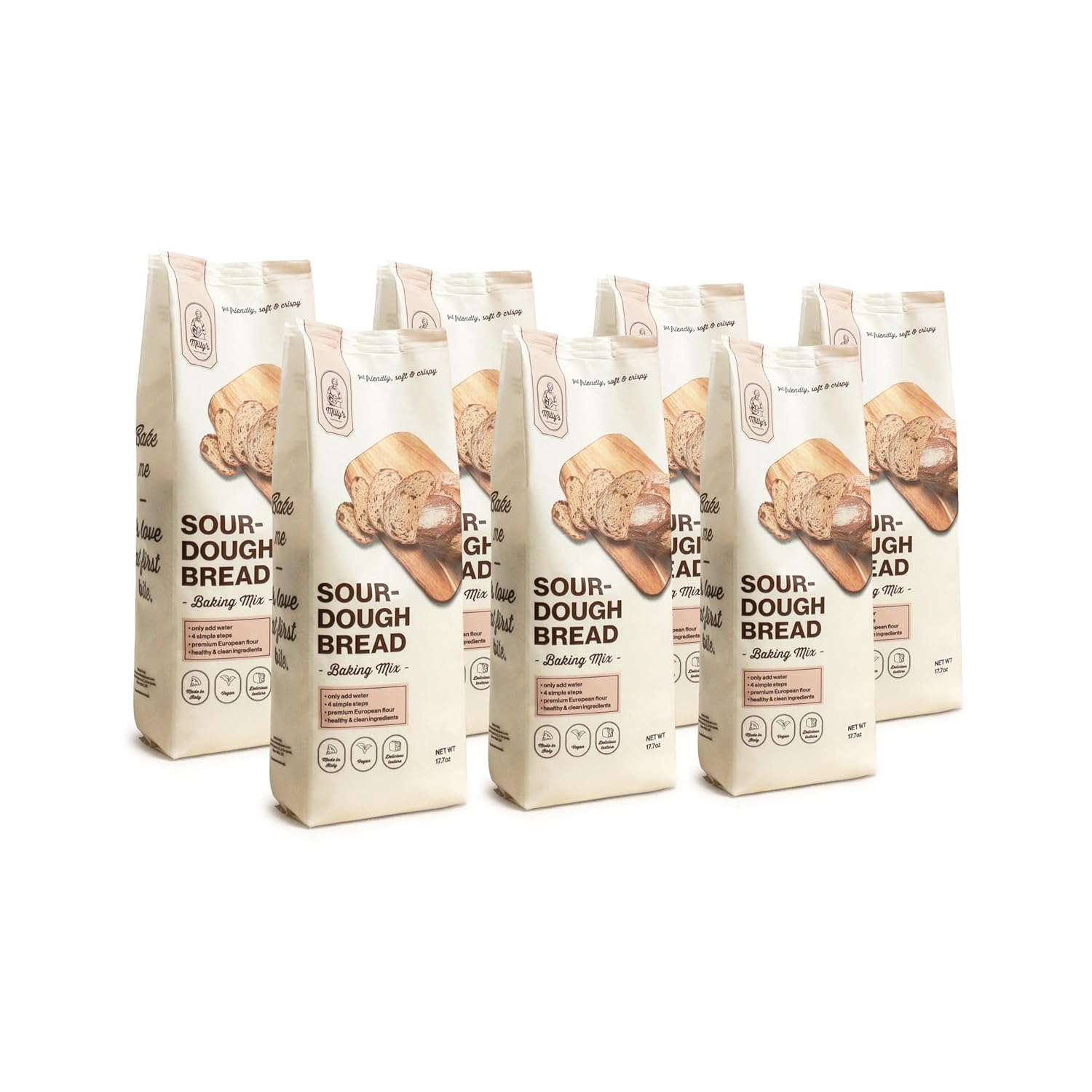 Milly’s Sourdough Bread Mix – Just Add Water, No Starter Needed | Easy Artisan Homemade Bread with 6 Clean Ingredients | Non-GMO, Made in Italy, European Stone-Milled Flour | Sourdough Starter Kit for Beginners (Makes 7 Loaves)