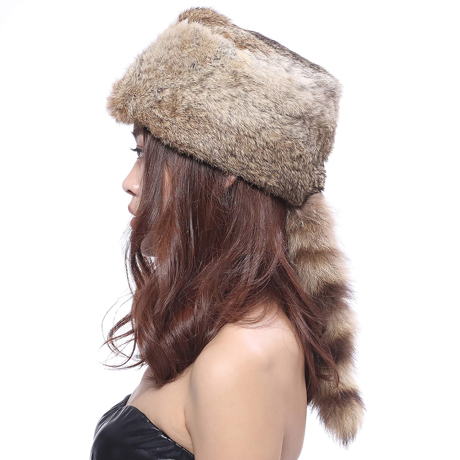 BeFur Unisex Cappello cupola di pelliccia coniglio con coda procione per inverno e primavera